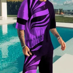 Men's Graphic Prints Technology 2pcs Tees sets Matching Sets Short Sleeve Short Pants Crew Neck Basic Classic Comfortable Outdoor Street Daily 3D Print Summer Spring Black Yellow Red