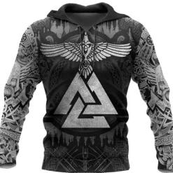 Men's Graphic Prints Viking Hoodie Hoodies Sweatshirt Daily Classic Long Sleeve Hooded Holiday Going out Streetwear Black Yellow Print Spring & Fall Designer
