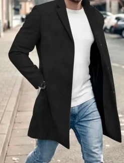 Men's Graphic Prints Winter Coat Overcoat Coat Warm Breathable Comfortable Fashion Streetwear Business Work Wear to work Going out Pocket Print Fall & Winter Turndown Long Sleeve Black khaki Dark Blue