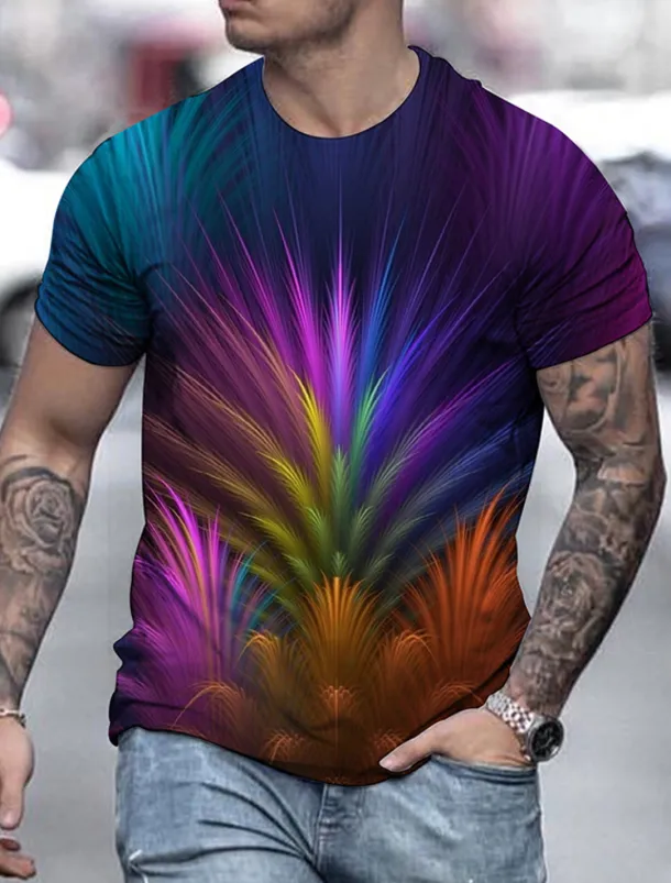 Men's Graphic Rainbow Shirt T shirt Short Sleeve T shirt 3D Print Round Neck Shirt Streetwear Exaggerated Basic Daily Going out Black Red Blue Clothing Apparel Plus Size Normal S M L XL XXL 3XL 4XL