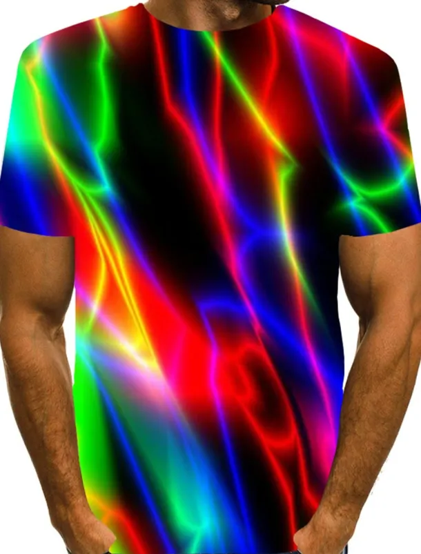 Men's Graphic Rainbow Shirt T shirt Short Sleeve T shirt 3D Print Round Neck Shirt Streetwear Exaggerated Basic Daily Going out Black Red Blue Clothing Apparel Plus Size Normal S M L XL XXL 3XL 4XL