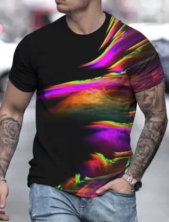 Men's Graphic Rainbow Shirt T shirt Short Sleeve T shirt 3D Print Round Neck Shirt Streetwear Exaggerated Basic Daily Going out Black Red Blue Clothing Apparel Plus Size Normal S M L XL XXL 3XL 4XL