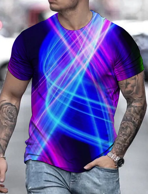Men's Graphic Rainbow Shirt T shirt Short Sleeve T shirt 3D Print Round Neck Shirt Streetwear Exaggerated Basic Daily Going out Black Red Blue Clothing Apparel Plus Size Normal S M L XL XXL 3XL 4XL