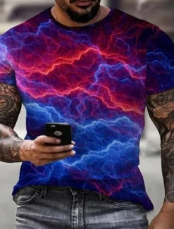 Men's Graphic Rainbow Shirt T shirt Short Sleeve T shirt 3D Print Round Neck Shirt Streetwear Exaggerated Basic Daily Going out Black Red Blue Clothing Apparel Plus Size Normal S M L XL XXL 3XL 4XL