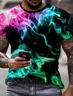 Men's Graphic Rainbow Shirt T shirt Short Sleeve T shirt 3D Print Round Neck Shirt Streetwear Exaggerated Basic Daily Going out Black Red Blue Clothing Apparel Plus Size Normal S M L XL XXL 3XL 4XL