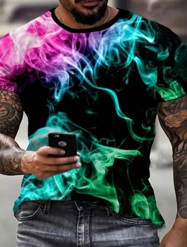 Men's Graphic Rainbow Shirt T shirt Short Sleeve T shirt 3D Print Round Neck Shirt Streetwear Exaggerated Basic Daily Going out Black Red Blue Clothing Apparel Plus Size Normal S M L XL XXL 3XL 4XL