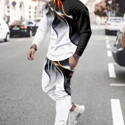 Men's Graphic science and technology 2pcs 3D Sweatshirt Sets Tracksuit Long Sleeve Long pants Crew Neck Streetwear Sportswear Basic Sports & Outdoor Casual Sports Print Spring Fall Black Blue Green