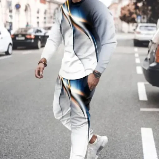 Men's Graphic science and technology 2pcs 3D Sweatshirt Sets Tracksuit Long Sleeve Long pants Crew Neck Streetwear Sportswear Basic Sports & Outdoor Casual Sports Print Spring Fall Black Blue Green