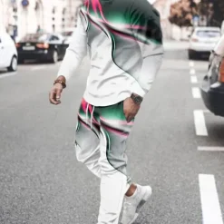 Men's Graphic science and technology 2pcs 3D Sweatshirt Sets Tracksuit Long Sleeve Long pants Crew Neck Streetwear Sportswear Basic Sports & Outdoor Casual Sports Print Spring Fall Black Blue Green