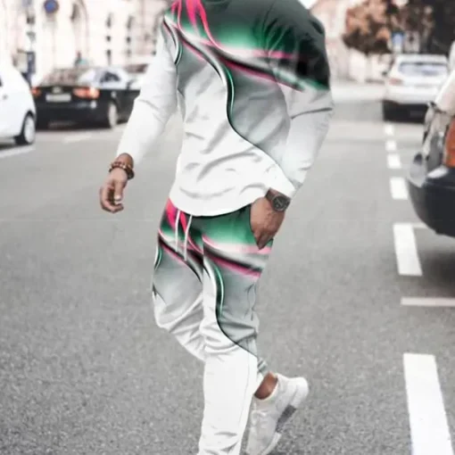 Men's Graphic science and technology 2pcs 3D Sweatshirt Sets Tracksuit Long Sleeve Long pants Crew Neck Streetwear Sportswear Basic Sports & Outdoor Casual Sports Print Spring Fall Black Blue Green