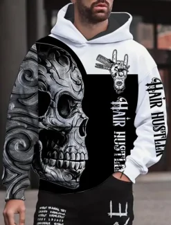 Men's Graphic Skull Camouflage Hoodie Hoodies Sweatshirt Streetwear Designer Long Sleeve Hooded Sports & Outdoor Daily Black Green Print Spring & Fall Designer