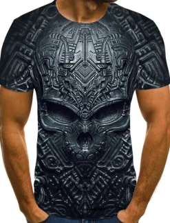 Men's Graphic Skull 3D Shirt T shirt Short Sleeve T shirt Round Neck Shirt Streetwear Exaggerated Daily Holiday Black Light Green Red Clothing Apparel Plus Size S M L XL XXL XXXL 4XL