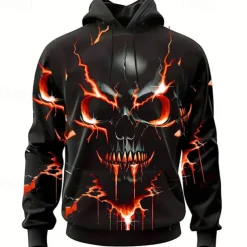 Men's Graphic Skull Hoodie Hoodies Sweatshirt Fashion Daily Long Sleeve Hooded Vacation Sports Outdoor Holiday Yellow Red Print Front Pocket Spring & Fall Designer