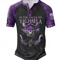 Men's Graphic Skull Letter T shirt Henley Shirt Tee Short Sleeve 3D Print Designer Basic Classic Outdoor Daily Sports Summer Black Yellow Red Blue Purple Henley Henley T-Shirt