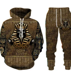 Men's Graphic Skull 2pcs 3D Sweatshirt Sets Tracksuit Hoodies Long Sleeve Long pants Hooded Streetwear Designer Basic Sports & Outdoor Casual Sports Print Spring Fall Black Brown Light Grey