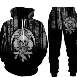 Men's Graphic Skull 2pcs 3D Sweatshirt Sets Tracksuit Hoodies Long Sleeve Long pants Hooded Streetwear Designer Basic Sports & Outdoor Casual Sports Print Spring Fall Black Brown Light Grey