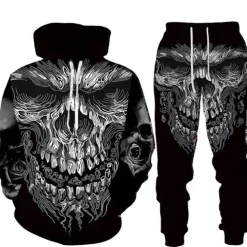 Men's Graphic Skull 2pcs 3D Sweatshirt Sets Tracksuit Hoodies Long Sleeve Long pants Hooded Streetwear Designer Basic Sports & Outdoor Casual Sports Print Spring Fall Black Brown Light Grey