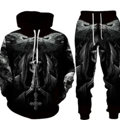 Men's Graphic Skull 2pcs 3D Sweatshirt Sets Tracksuit Hoodies Long Sleeve Long pants Hooded Streetwear Designer Basic Sports & Outdoor Casual Sports Print Spring Fall Black Brown Light Grey