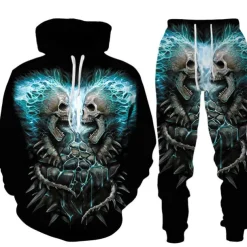 Men's Graphic Skull Skeleton 2pcs 3D Sweatshirt Sets Tracksuit Hoodies Long Sleeve Long pants Hooded Streetwear Designer Basic Sports & Outdoor Casual Sports Print Spring Fall Black Blue Orange