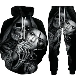 Men's Graphic Skull Skeleton 2pcs 3D Sweatshirt Sets Tracksuit Hoodies Long Sleeve Long pants Hooded Streetwear Designer Basic Sports & Outdoor Casual Sports Print Spring Fall Black Blue Orange