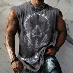 Men's Graphic Skull Skeleton Vest Top Sleeveless T Shirt for Men Sleeveless Cap Sleeve T shirt 3D Print Crew Neck Shirt Fashion Designer Muscle Daily Sports Gym Black Blue Dark Blue Spring & Summer