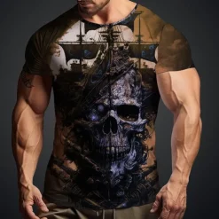 Men's Graphic Skulls T shirt Short Sleeve T shirt 3D Print Crew Neck Shirt Daily Designer Retro Vintage Sports Outdoor Holiday Going out Blue Sky Blue Red Spring & Summer Clothing Apparel S M L XL