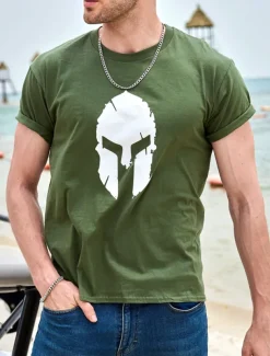 Men's Graphic Spartan T Shirt Tee 100% Cotton Short Sleeve Graphic Shirt Wine Navy Black on white Comfortable Tee Gym Fashion Designer Clothing