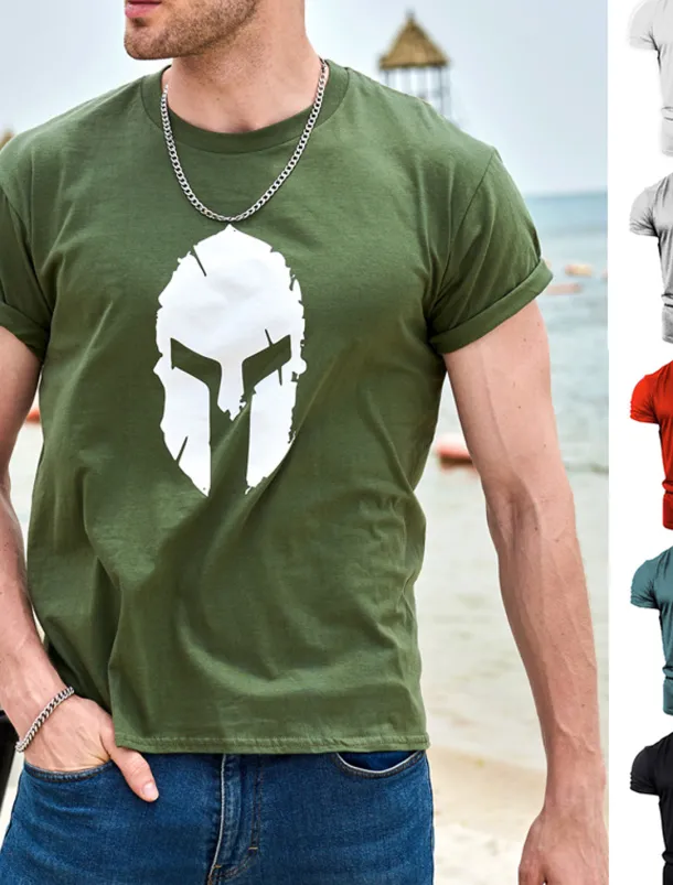 Men's Graphic Spartan T Shirt Tee 100% Cotton Short Sleeve Graphic Shirt Wine Navy Black on white Comfortable Tee Gym Fashion Designer Clothing