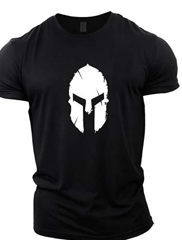 Men's Graphic Spartan T Shirt Tee 100% Cotton Short Sleeve Graphic Shirt Wine Navy Black on white Comfortable Tee Gym Fashion Designer Clothing