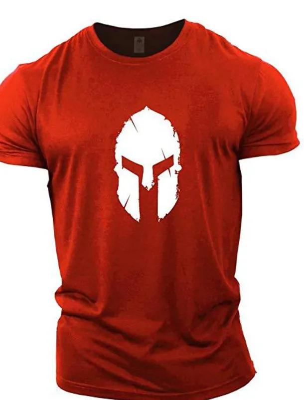 Men's Graphic Spartan T Shirt Tee 100% Cotton Short Sleeve Graphic Shirt Wine Navy Black on white Comfortable Tee Gym Fashion Designer Clothing