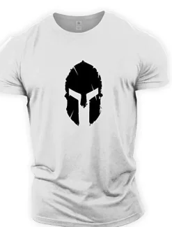 Men's Graphic Spartan T Shirt Tee 100% Cotton Short Sleeve Graphic Shirt Wine Navy Black on white Comfortable Tee Gym Fashion Designer Clothing
