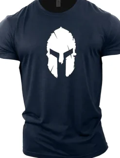 Men's Graphic Spartan T Shirt Tee 100% Cotton Short Sleeve Graphic Shirt Wine Navy Black on white Comfortable Tee Gym Fashion Designer Clothing