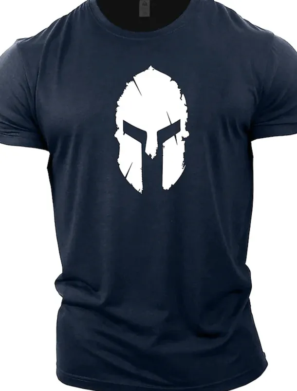 Men's Graphic Spartan T Shirt Tee 100% Cotton Short Sleeve Graphic Shirt Wine Navy Black on white Comfortable Tee Gym Fashion Designer Clothing