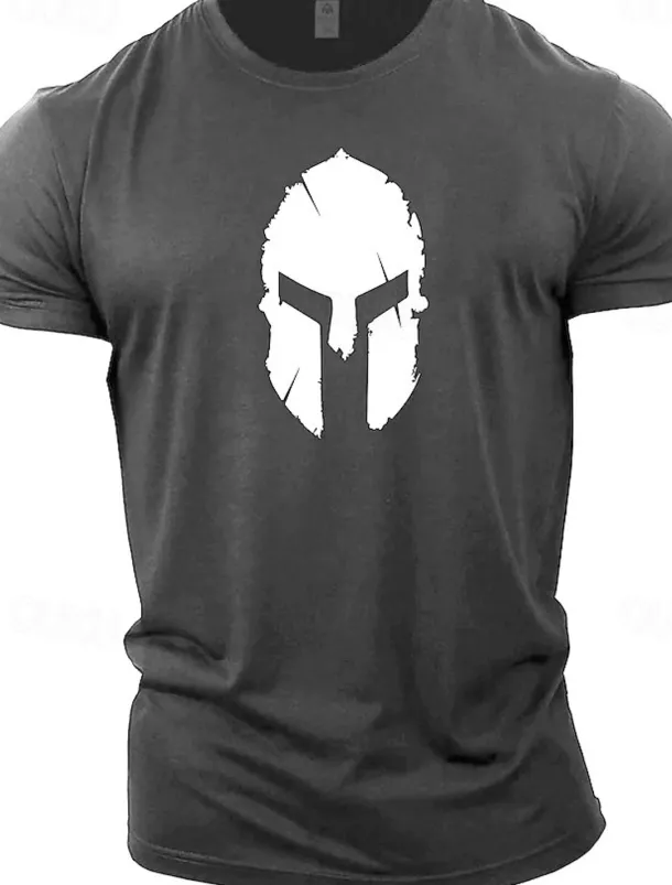 Men's Graphic Spartan T Shirt Tee 100% Cotton Short Sleeve Graphic Shirt Wine Navy Black on white Comfortable Tee Gym Fashion Designer Clothing