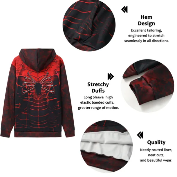 Men's Graphic Spiders Spider web Hoodie Hoodies Sweatshirt Fashion Daily Long Sleeve Hooded Vacation Sports Outdoor Holiday #1 #2 Print Front Pocket Spring & Fall Designer