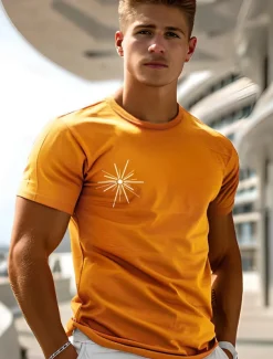 Men's Graphic T Shirt Tee Top Short Sleeve T shirt Crew Neck Shirt Fashion Outdoor Casual Street Casual Daily Orange Spring & Summer Clothing Apparel S M L XL XXL