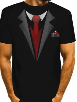 Men's Graphic Tee Tuxedo Shirts Short Sleeve T shirt 3D Print Round Neck Shirt Exaggerated Basic Daily Black White Yellow Clothing Apparel Normal S M L XL XXL 3XL 4XL