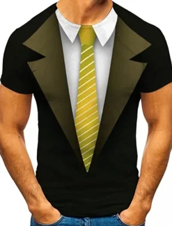 Men's Graphic Tee Tuxedo Shirts Short Sleeve T shirt 3D Print Round Neck Shirt Exaggerated Basic Daily Black White Yellow Clothing Apparel Normal S M L XL XXL 3XL 4XL