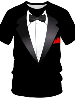 Men's Graphic Tee Tuxedo Shirts Short Sleeve T shirt 3D Print Round Neck Shirt Exaggerated Basic Daily Black White Yellow Clothing Apparel Normal S M L XL XXL 3XL 4XL