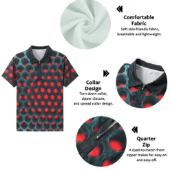 Men's Graphic Zip Polo Shirts Golf Shirt Short Sleeve Polo Shirts Collared Shirts Casual Vacation Wear Rave Wear Party Outfits 3D Print Quarter Zip Polo Red Blue Purple