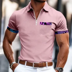 Men's Graphic Zip Polo Short Sleeve Turndown Business Casual Daily Sports & Outdoor Athleisure Casual Daily Pocket Summer Violet Robin's Egg Blue Pink