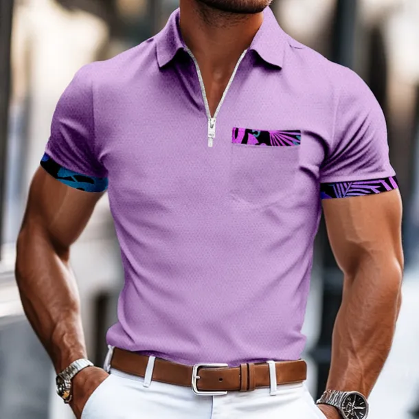 Men's Graphic Zip Polo Short Sleeve Turndown Business Casual Daily Sports & Outdoor Athleisure Casual Daily Pocket Summer Violet Robin's Egg Blue Pink