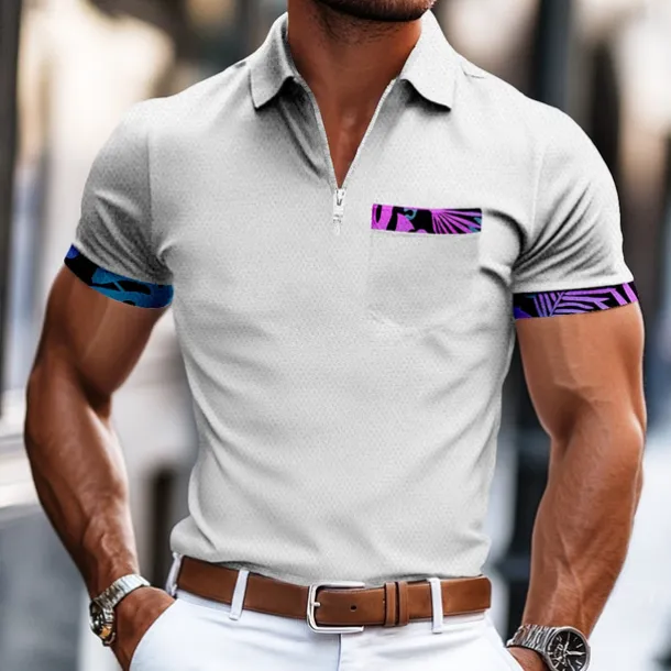 Men's Graphic Zip Polo Short Sleeve Turndown Business Casual Daily Sports & Outdoor Athleisure Casual Daily Pocket Summer Violet Robin's Egg Blue Pink