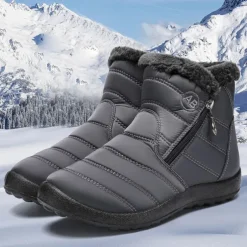 Men's Gray Winter Boots with Zipper Closure, Warm Fleece Lining, and Waterproof Design – Ideal for Outdoor Activities in Cold Weather