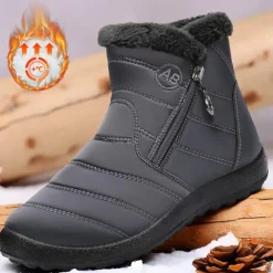 Men's Gray Winter Boots with Zipper Closure, Warm Fleece Lining, and Waterproof Design – Ideal for Outdoor Activities in Cold Weather