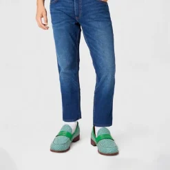 Men's Green & Beige Nylon Woven Loafers – Stylish Slip-On Dress Shoes for Weddings & Parties