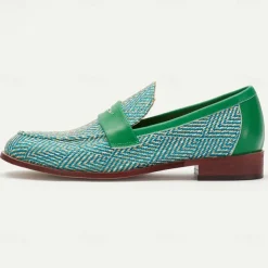 Men's Green & Beige Nylon Woven Loafers – Stylish Slip-On Dress Shoes for Weddings & Parties