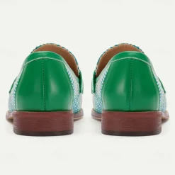 Men's Green & Beige Nylon Woven Loafers – Stylish Slip-On Dress Shoes for Weddings & Parties