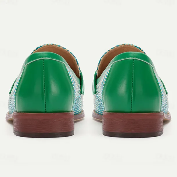 Men's Green & Beige Nylon Woven Loafers – Stylish Slip-On Dress Shoes for Weddings & Parties