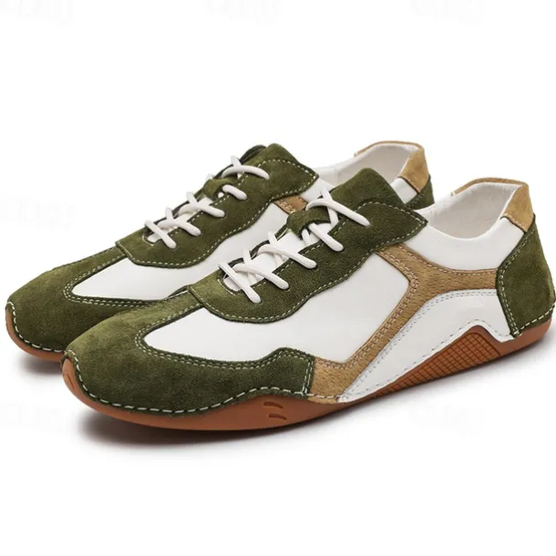 Men's Green and White Suede Sport Sneakers with Lace-Up Design - Comfortable and Stylish for Casual and Athletic Wear